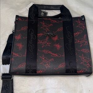 Ed Hardy Black and Red Butterfly Tote